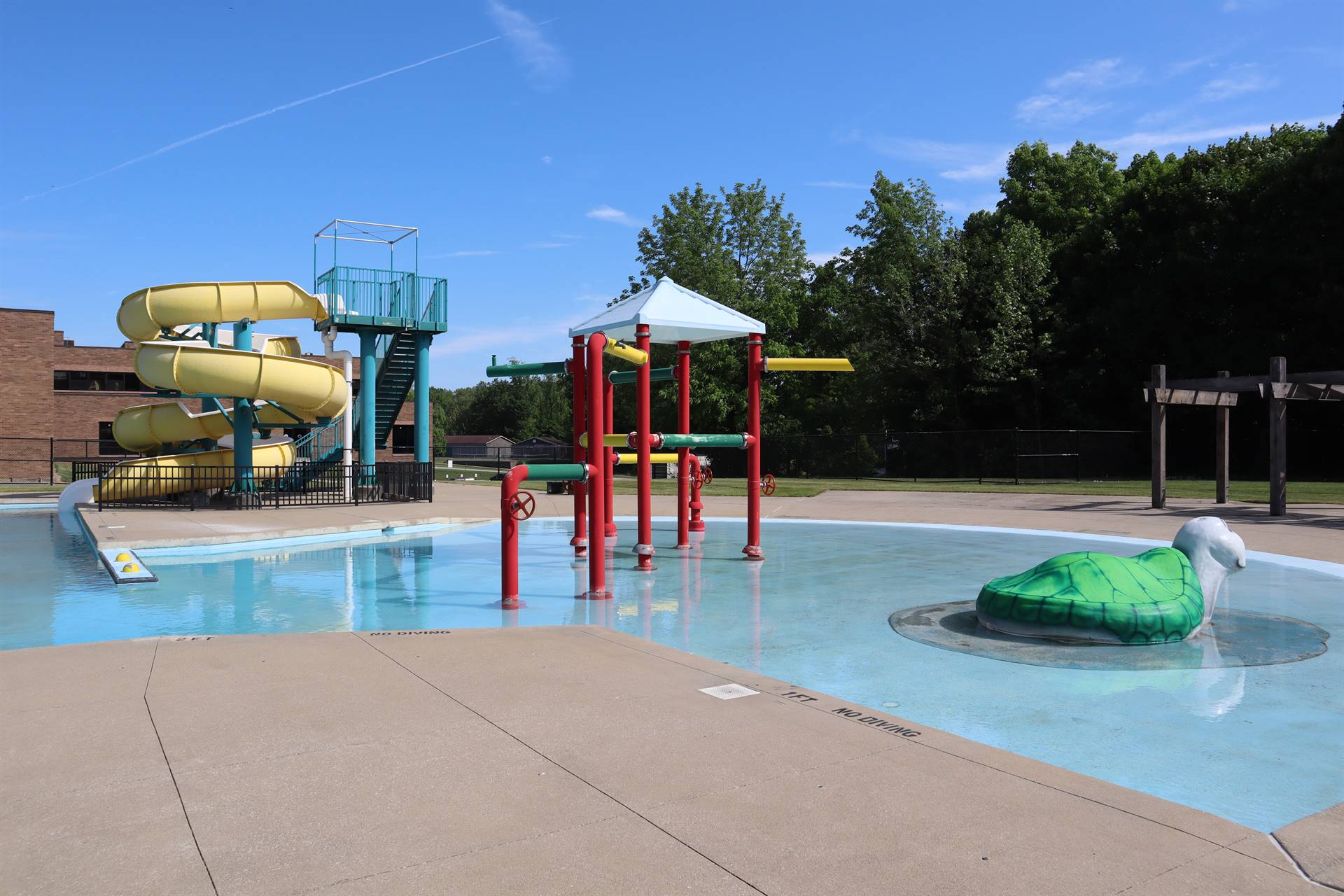 Orange Outdoor Pool with water features turned off 